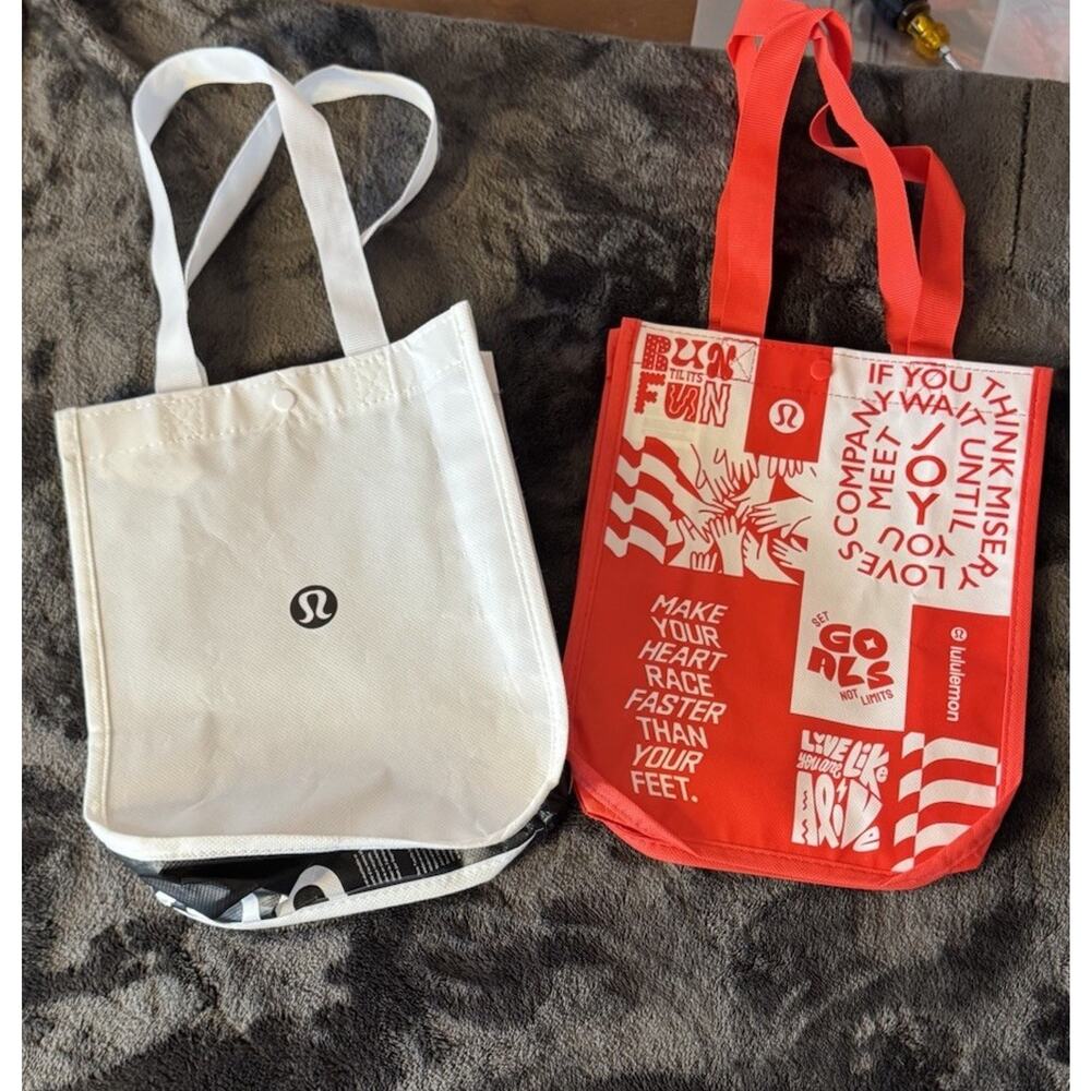 Lot Of 2 lululemon small reusable shopping bags ,Red And White